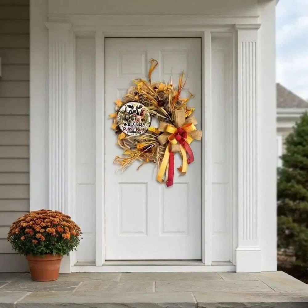 Funny Farm Front Door Wreath | Rustic Farmhouse Animals | Fall Harvest Decor